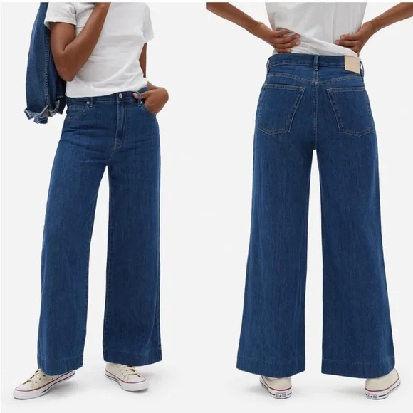 Everlane The Summer Wide Leg Jean In Dark Blue Wash 33 - Picture 1 of 9